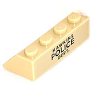 LEGO Tan Slope 2 x 4 (45°) with HAWKINS POLICE DEPT. Sticker with Rough Surface (3037)