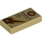 LEGO Tan Tile 1 x 2 with Brown Flame and Writing with Groove (3069 / 107332)