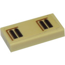 LEGO Tan Tile 1 x 2 with Dark Brown Windows Sticker with Groove (3069)