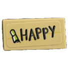 LEGO Tan Tile 1 x 2 with 'HAPPY' Sticker with Groove (3069)