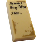 LEGO Tan Tile 1 x 2 with 'My name is Harry Potter' and 'Hello' with Groove (3069)