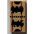 LEGO Zandbruin Tegel 1 x 2 met Trein Ticket Decoratie met groef (3069)