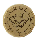 LEGO Tan Tile 2 x 2 Round with Demon Head Sticker with Bottom Stud Holder (14769)