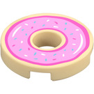 LEGO Tan Tile 2 x 2 Round with Hole in Center with Pink Donut with Sprikles (15535 / 72190)