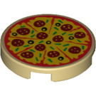 LEGO Tan Tile 2 x 2 Round with Pizza with Bottom Stud Holder (14769)