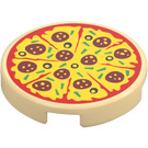 LEGO Tan Tile 2 x 2 Round with Pizza with Bottom Stud Holder (14769 / 29629)