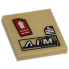 LEGO Tan Tile 2 x 2 with A.I.M and Red Label with White Arrow Sticker with Groove (3068)