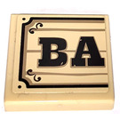 LEGO Tan Tile 2 x 2 with "BA" on Wood Effect Sticker with Groove (3068)