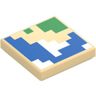 LEGO Tan Tile 2 x 2 with Blue and Green Pixels with Groove (1005 / 3068)