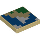 LEGO Tan Tile 2 x 2 with Blue and Green Pixels with Groove (1005 / 3068)