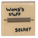 LEGO Beige Fliese 2 x 2 mit Box oben mit ‘WONG’S STUFF’ und ‘SECRET’ Aufkleber mit Nut (3068)
