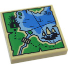 LEGO Beige Fliese 2 x 2 mit Coastal Map mit Nut (3068 / 34888)