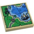 LEGO Zandbruin Tegel 2 x 2 met Coastal Map met groef (3068 / 34888)