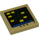 LEGO Beige Fliese 2 x 2 mit Computer Screen mit Green Lines und Gelb Boxes Aufkleber mit Nut (3068)
