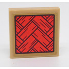 LEGO Tan Tile 2 x 2 with Coral and Black Design Sticker with Groove (3068)
