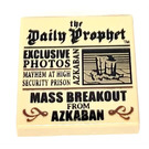 LEGO Tan Tile 2 x 2 with "Daily Prophet", "Exclusive Photos", and "MASS BREAKOUT FROM AZKABAN" with Groove (3068 / 92770)
