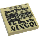 LEGO Tan Tile 2 x 2 with Daily Prophet "The Boy who LIVED!" Decoration with Groove (3068)
