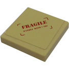 LEGO Zandbruin Tegel 2 x 2 met 'Fragile Handvat met Care' Sticker met groef (3068)