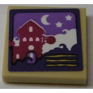 LEGO Tan Tile 2 x 2 with House, Moon and Stars Sticker with Groove (3068)