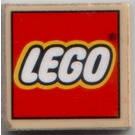 LEGO Beige Fliese 2 x 2 mit LEGO Logo Aufkleber mit Nut (3068)