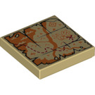 LEGO Tan Tile 2 x 2 with Map of River and Mountains with Groove (3068)