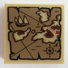 LEGO Tan Tile 2 x 2 with Map with the Sea, Islands and Ship Sticker with Groove (3068)