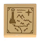 LEGO Beige Fliese 2 x 2 mit Map mit Tower Barad-dûr Aufkleber mit Nut (3068)