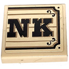 LEGO Tan Tile 2 x 2 with "NK" on Wood Effect Sticker with Groove (3068)