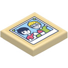 LEGO Tan Tile 2 x 2 with Photo of Two Friends Sticker with Groove (3068)