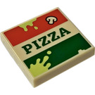 LEGO Tan Tile 2 x 2 with 'PIZZA’ and Stripes with Splotches with Groove (3068)