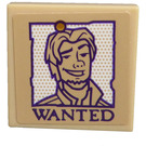 LEGO Tan Tile 2 x 2 with Potrait of a man and 'Wanted' Sticker with Groove (3068)