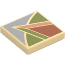 LEGO Tan Tile 2 x 2 with red and green floor tile with Groove (3068 / 101771)