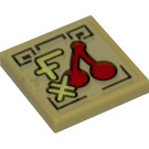 LEGO Tan Tile 2 x 2 with Red cherries Sticker with Groove (3068)