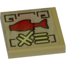 LEGO Tan Tile 2 x 2 with Red fish Sticker with Groove (3068)