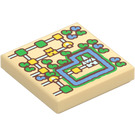 LEGO Tan Tile 2 x 2 with Super Mario Map with Castle with Groove (3068 / 103770)