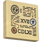 LEGO Tan Tile 2 x 2 with Wizarding Currency in Roman Numbers Galleon, Sickle, Knut Sticker with Groove (3068)