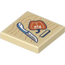 LEGO Tan Tile 2 x 2 with Wooden Board, Knife and Pepper Sticker with Groove (3068)