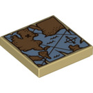 LEGO Tan Tile 2 x 2 with World Map and X with Groove (3068)