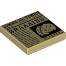LEGO Tan Tile 2 x 2 with ‘ZOMBIE TIMES’ Newspaper with ‘BRAAAINS!’ with Groove (3068 / 22511)
