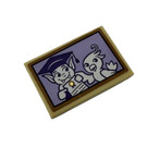 LEGO Tan Tile 2 x 3 with Bird and Bat with Graduation Mortarboard Holding a Diploma Sticker (26603)