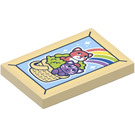 LEGO Tan Tile 2 x 3 with Cats in Basket and Rainbow Sticker (26603)