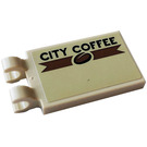 LEGO Tan Tile 2 x 3 with Horizontal Clips with CITY COFFEE (Left) Sticker (Thick Open 'O' Clips) (30350)
