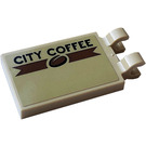 LEGO Tan Tile 2 x 3 with Horizontal Clips with CITY COFFEE (Right) Sticker (Thick Open 'O' Clips) (30350)