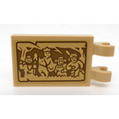 LEGO Zandbruin Tegel 2 x 3 met Horizontaal Clips met Vier Minifigures Sticker (Dikke open 'O'-clips) (30350)