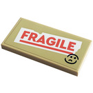 LEGO Beige Fliese 2 x 4 mit rot 'FRAGILE' Aufkleber (87079)