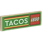 LEGO Tan Tile 2 x 6 with LEGO Logo, White 'TACOS', and Red and Yellow Stripes (69729)