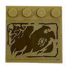 LEGO Tan Tile 4 x 4 with Studs on Edge with Cracked Rock Dragon Head Flame Sticker (6179)