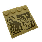 LEGO Tan Tile 4 x 4 with Studs on Edge with Cracked Rock Dragon Sticker (6179)