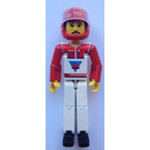 LEGO Technic Figure Weiß Beine, Weiß oben mit rot Vest, rot Waffen, Schwarz Haar, rot Helm Technische Abbildung