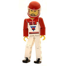 LEGO Technic Figure blanc Jambes, blanc Haut avec rouge Vest, rouge Bras, Noir Cheveux, rouge Casque Figure technique